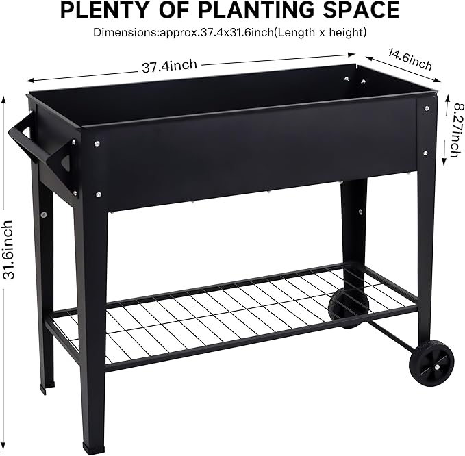 Elevate 32 Tall Raised Garden Bed Outdoor with Wheels &amp Shelf for Mobility 400LBS Capacity Anti-Rust Steel Planter Box for Vegetables/Herbs Patio-Balcony-Backyard