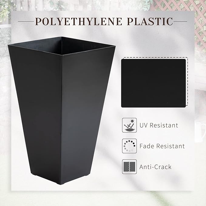 Set of 3 Tall with Drainage Hole 28 Outdoor Flower Pots Indoor for Porch Patio and Deck Black