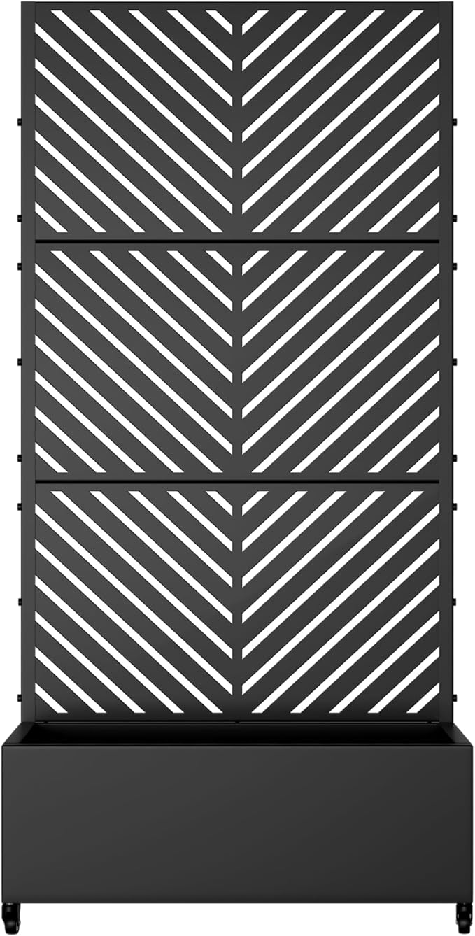 Casaphoria Metal Raised Garden Bed with Trellis and Wheels 72x35x16 Planter Box for Climbing Plants Vegetables &amp Vines Features Drainage Holes and Privacy Screen Black-Parallel