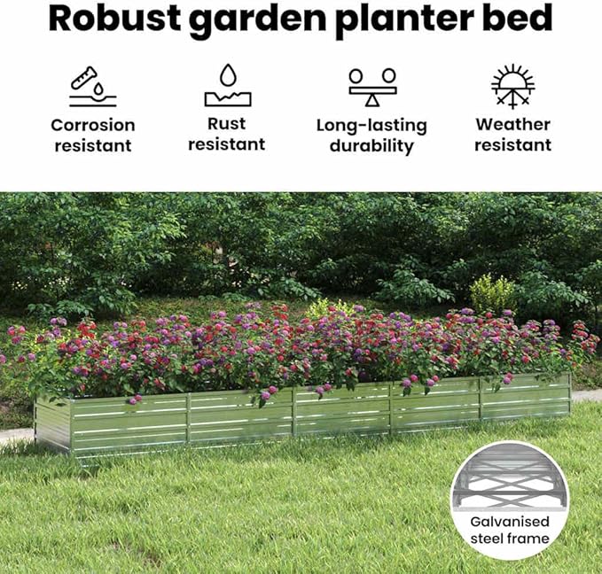 vidaXL Garden Raised Bed - Silver Galvanized Steel Outdoor Planter Box for Patio Balcony and Garden - 157.5 x 31.5 x 17.7