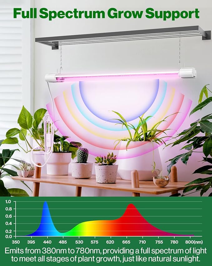 Sunco 12 Pack 2ft Grow Light LED 20W Full Spectrum for Seed Starting Seedling Indoor Plants Plug in Suspended Fixture Link Up to 8 Inline Switch ETL
