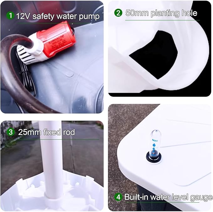 Tower Garden Growing System 4/8/10/12 Layer Hydroponic Tower with Pump and Mobile Water Tank Vertical Hydroponic Garden Tower for Gardening Lover(Gray184cm/72in)