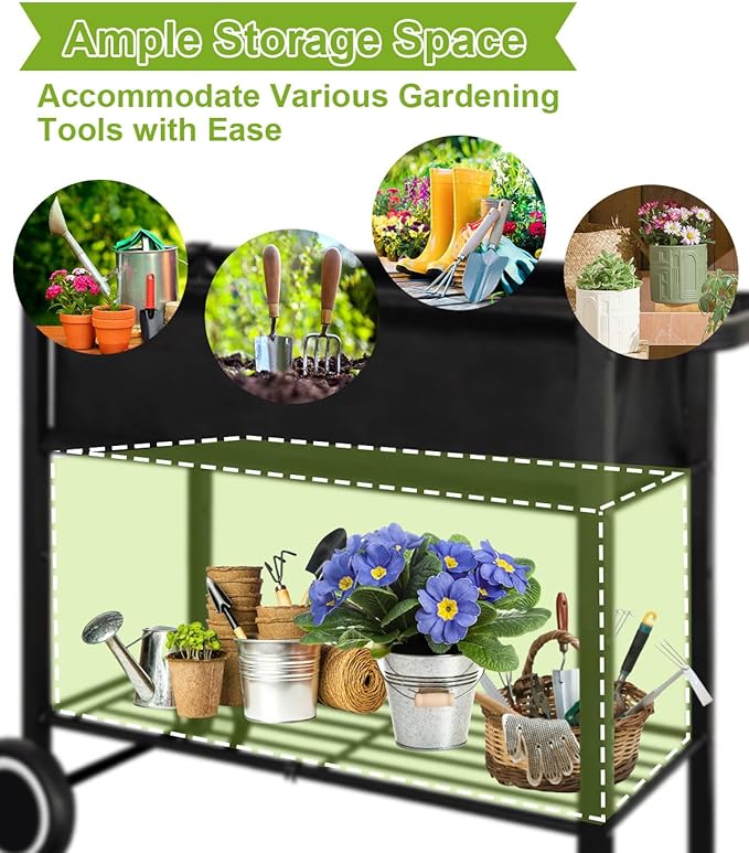 Raised Garden Bed with Legs for Outdoor Plants Standing Elevated Planter Box Cart on Wheels for Vegetables Flower Herb Patio Black