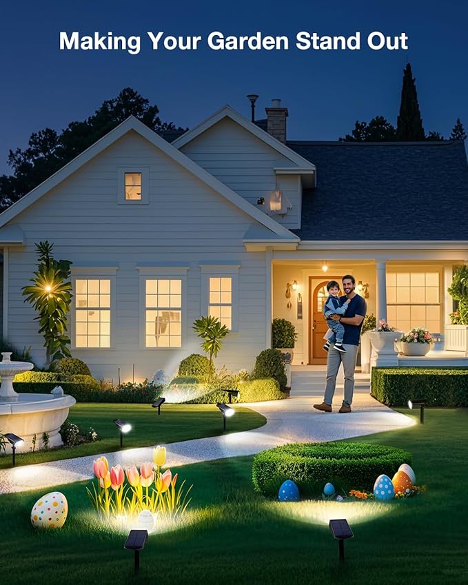 Solar Power Spotlight Outdoor Waterproof Landscape LED Accent Lighting for Yard Tree Plants Walls Path Garden Statues Adjustable BrightnessDusk to Dawn Long Lasting 6 Pack Cool White