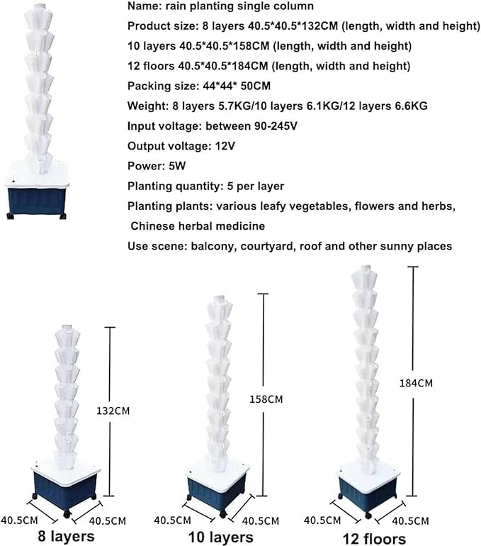Hydroponic Tower Hydroponic Growing Sytem Kits 45 Holes Vertical Aeroponic Tower Garden Gardening Indoor Grow System for Fresh Garden Fruits Plant Tower Vegetab