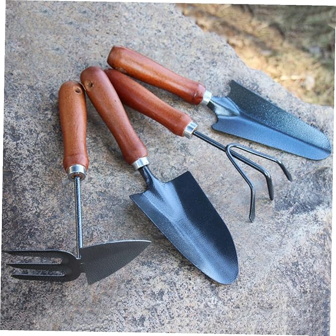 NUOBESTY 4pcs Thickened Mini Iron Shovel Garden Tool Set with Handles Planting and Weeding Spade Kit for Seedling Transplanting and Cultivating Lightweight Gardening Gifts for Garden Lovers