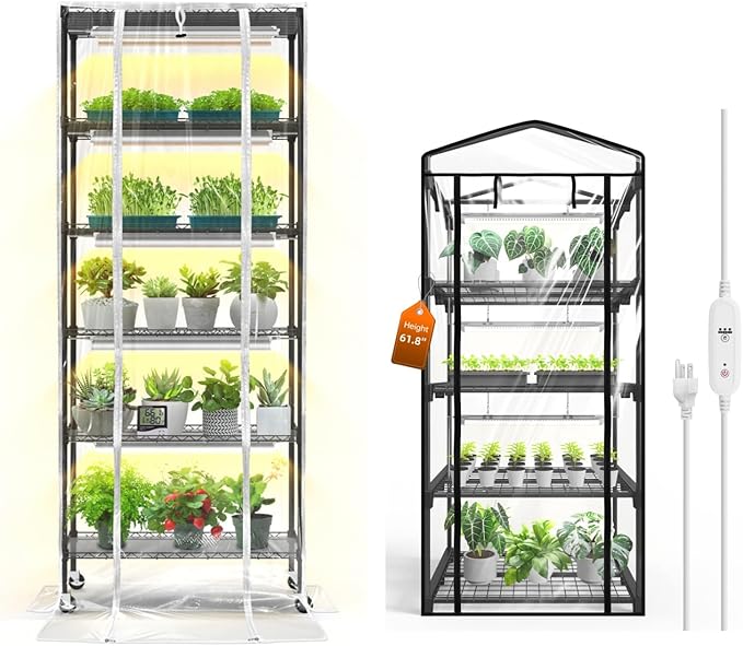 Bstrip Indoor Greenhouse with Grow Light 29.5 L×13.8 W×71 H and 27.2x19.9x61.8
