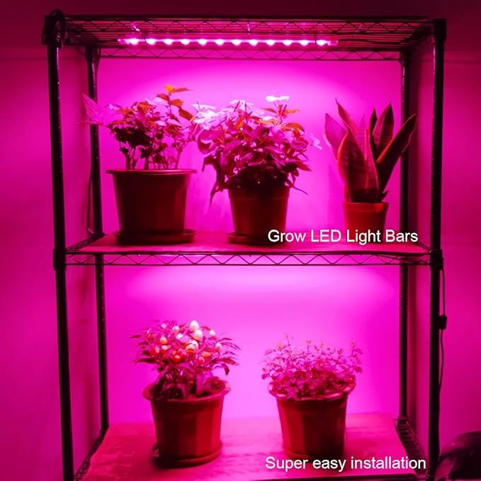 Litever Grow Light Strip Kit 36W with Timer 4 pcs 16 Inches LED Grow Light Strips with Extension Cables Mounting Accessories for Greenhouse Grow Shelf. Perfect for Indoor Growing-(4-Strip-Kit)
