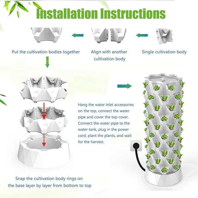 Hydroponic TowerVertical Planter TowerAutomatic Water Circulation SystemSuitable for Leafy Greens and Herbswith Hydrating Pump Timer Adapter8floors