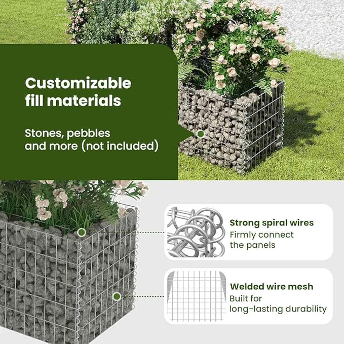 vidaXL Gabion Raised Bed Proof Galvanized Steel High Load Capacity Spacious Design Ideal for Garden and Patio Outer Dimensions - 70.9x19.7x19.7