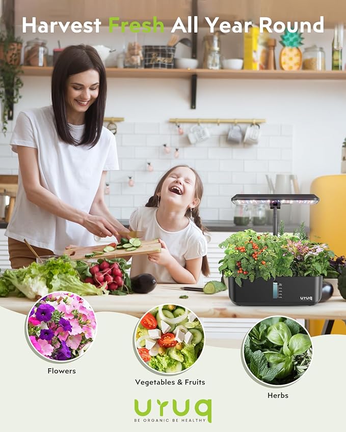 Hydroponics Growing System Garden: 12 Pods Indoor Gardening System with Custom Time Grow Light Height Adjustable Quiet Plants Germination Kit - Gardening Gifts Charcoal