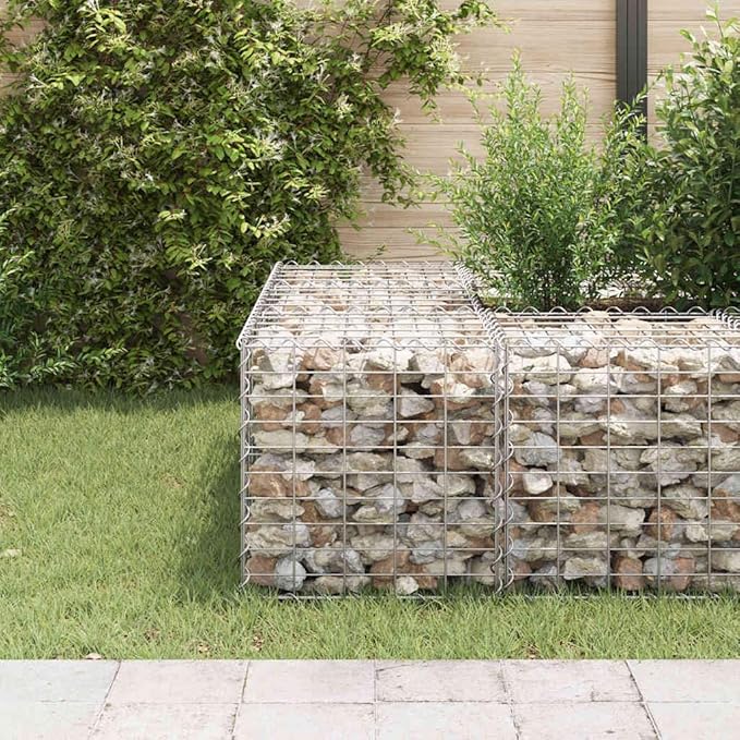 Gabion Raised Bed Silver Steel Wire 19.7 x 19.7 x 19.7 in Durable Gardening Pots &amp Planters 145650