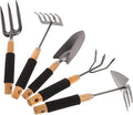 5pcs Ergonomic Garden Tool Set with Storage Rack Practical Outdoor Planting Shovels and Garden Rakes for Lawn and Bed Maintenance