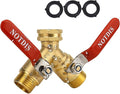 Hose Splitter 2 Way Heavy Duty Brass Garden Hose Splitter with 304 Stainless Steel Long Handle Outdoor Full Flow Hose Splitter ConnectorY Valve 3/4 Inch GHT Thread