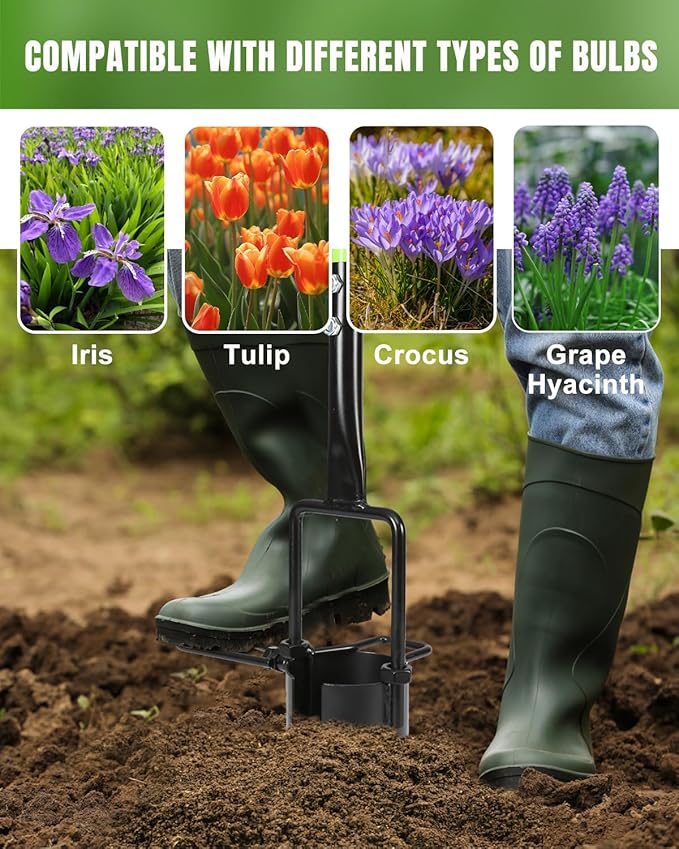 Joyhalo Bulb Planter Tool Long Handle 30in Serrated Base 5 in 1 Lawn Tool Sod Cutter Grass Plugger Tool Weeding Transplanting Garden Hole Digger for Plants Flower Tulips Daffodils Lily