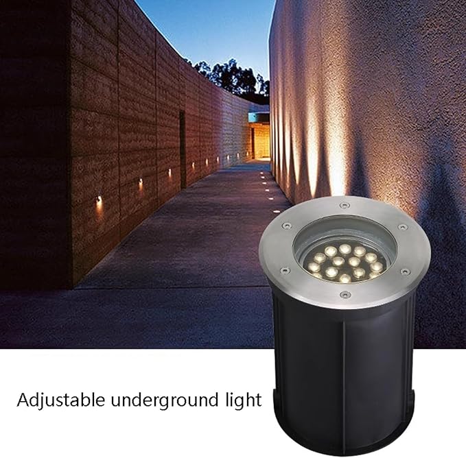 Outdoor LED Recessed Ground Spotlight - Adjustable Angle IP65 Waterproof Landscape Light for Driveway Deck and Step Lighting (5W Green 18W Warm Light)