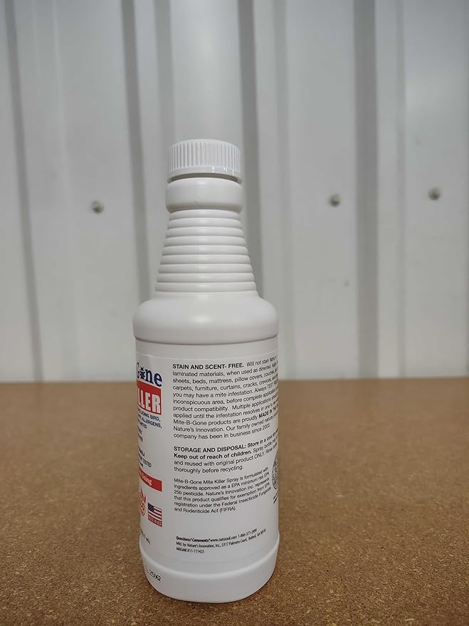Dust Mite Killer Spray by Mite-B-Gone 16oz | Naturally Kills Human Mites Chicken Bird Dust Spider Rat Turkey Carpet Mites | Family &amp Pet Safe Treatment for Homes Furniture Bedding &amp F