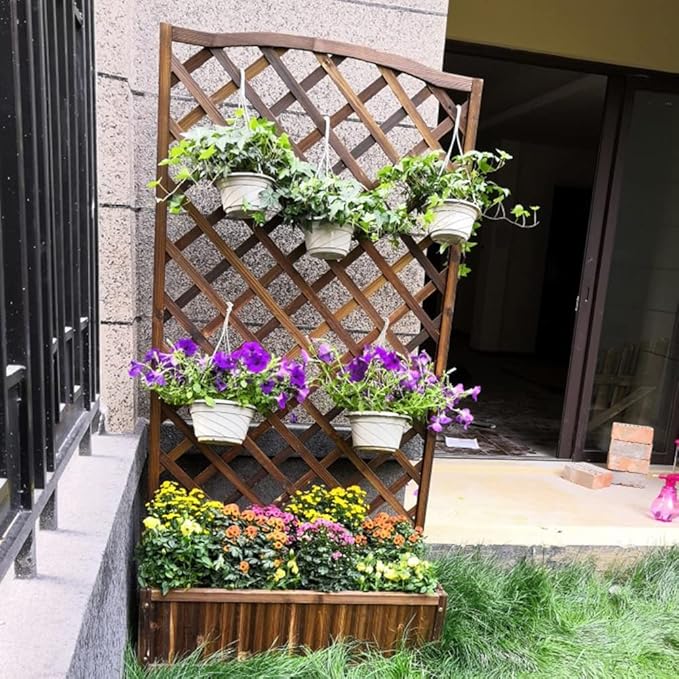 Wood Planter Raised Bed with Trellis Outdoor Natural Wooden Garden Bed Planter Box Kit for Vegetables Herbs Flowers Tomato and HerbsNatural60x35x120cm