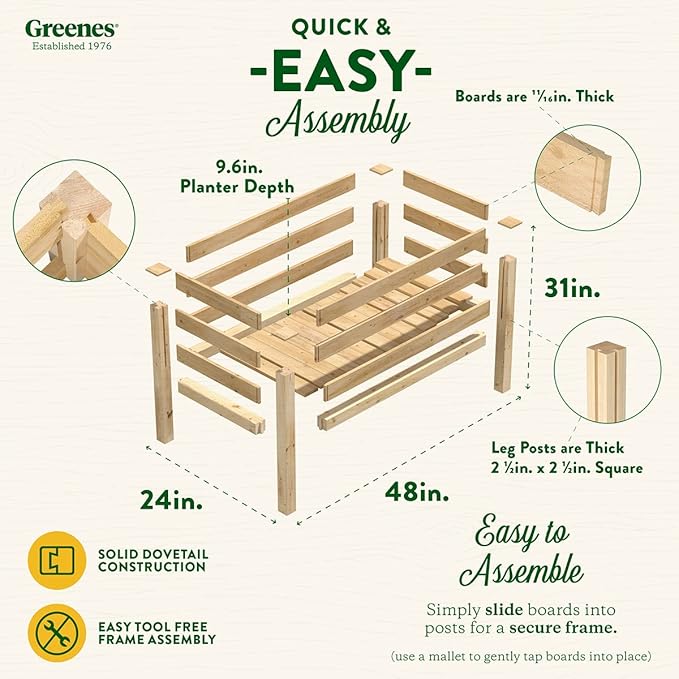 Greenes Fence Premium Cedar Elevated Garden Bed 24 W x 48 L x 31 H (3/4 Thick) - Made in USA with North American Cedar