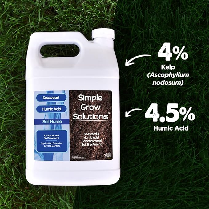 Organic Super Seaweed Humic Acid Blend- Liquid Sea Kelp for Grass and Plants - Soil Hume - Simple Grow Solutions- Natural Lawn &amp Garden Concentrated Treatment- Use with Fertilizer Program (128 Oun