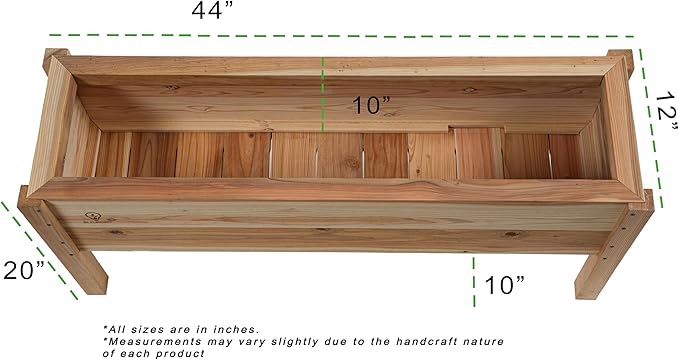 44 x 12 Cedar Raised Garden Bed Planter Box – Premium Tongue &amp Groove Cedar Wood Built-in Drainage – Easy Assembly – Outdoor Planter for Vegetables Herbs Flowers