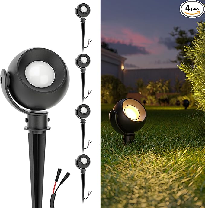 Sunco LED Low Voltage Spotlight Revolver Sphere Shaped Garden Landscape Lights Outdoor [Luces para Jardin] 4W 300 LM 3 CCT: 2700K/4000K/5000K Wet Rated ETL 4 Pack.
