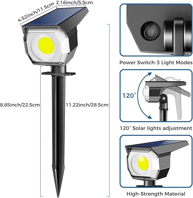 Peasur 4 Pack Solar Spot Lights - Outdoor Waterproof 2-in-1 Auto On/Off Solar Landscape Lighting for Outside Yard Wall Garden Pathway