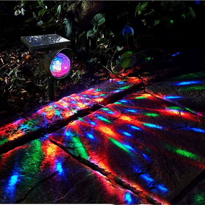 YUANXIN Solar Spot Lights Outdoor Projection Lamp Grass Light Garden Light Solar RGB Landscape Lights Color Changing Daisy Chain Waterproof Landscaping Spotlights for GardenYard Palm Trees (4-in-1)