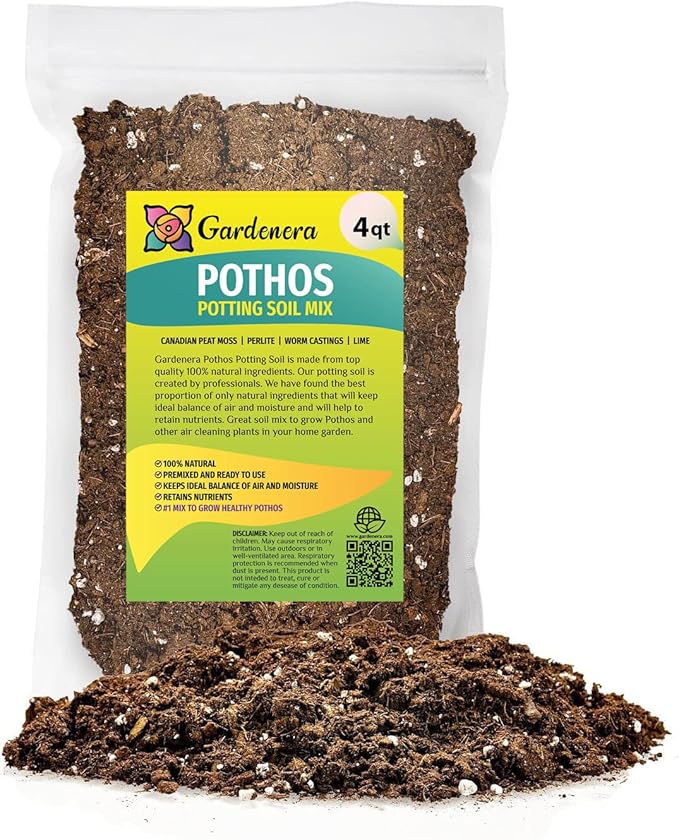 GARDENERA Premium Pothos Potting Soil Mix - Air Cleaning Plant Potting Mix Soil Mix for Pothos Parlor Palm Peace Lily - (4 Quart Bag)