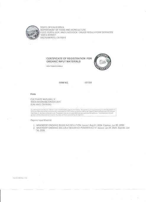 Organic Soluble Seaweed Powder 0-0-17 CDFA OMI Registered (1 LB) for Lawns Vegetable Gardens Shrubs and Trees