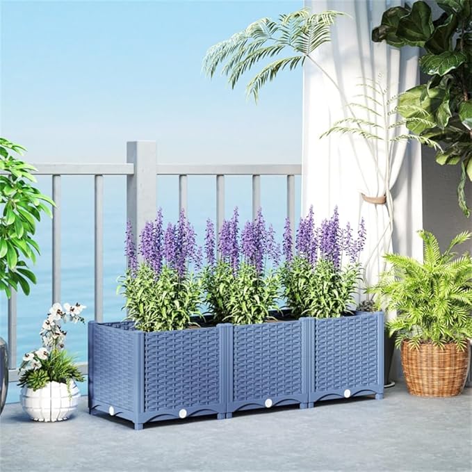 47.2 Inch Plastic Raised Garden Bed Planter for Vegetables Herbs Flowers – Lightweight Durable PP Planter with Drainage Holes Indoor Outdoor Use