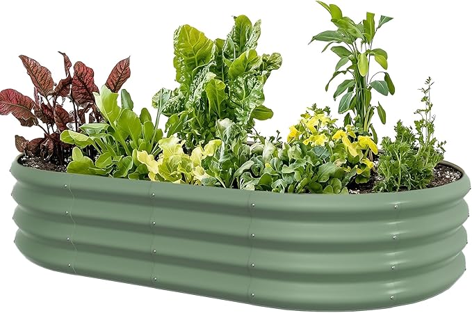 5x3x1ft Oval Galvanized Raised Garden Bed Outdoor 9-in-1 Large Metal Modular Planter Box Raised Beds for GardeningVegetablesFruitsFlowers &amp Herbs (Green)