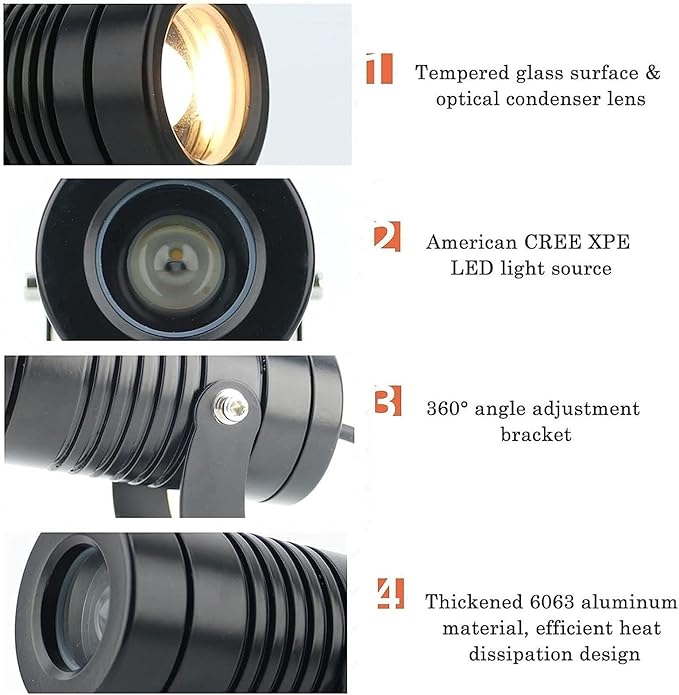 Rotation LED Beam Spotlight IP67 Waterproof Landscape Lights Aluminum Wall Washer Long Throw Narrow Beam for Outdoor Building Remote LightingYellow 10W(DC24V)
