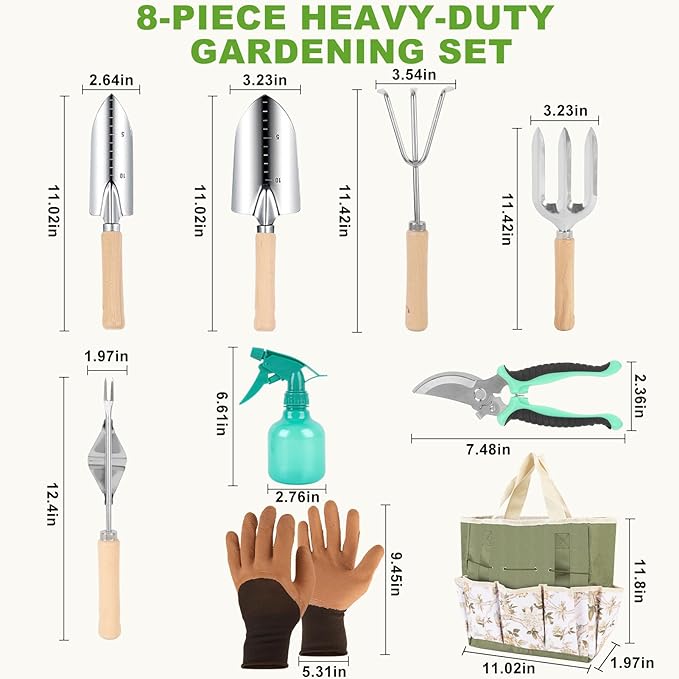 Gardening Tools 9 Piece Heavy Duty Rust-Proof Gardening Tool Set with Storage Bag and Anti-Slip Rubber Gloves Ideal Gardening Gifts for Mothers and Women
