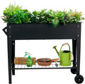 Elevated Raised Garden Bed with Legs and Wheels Mobile Metal Planter with Storage Shelf for Patio Backyard and Balcony Powder-Coated Black for Growing Vegetables Herbs and Flowers