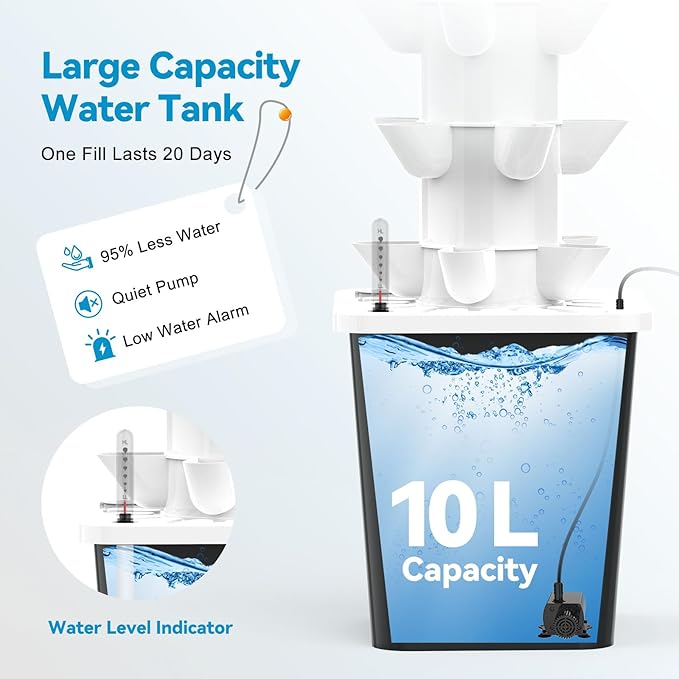 JESLED Hydroponic Growing System Indoor Herb Garden with 5000K Full-Spectrum Grow Lights Dual Timers for Auto Watering &amp Lighting Grows 30 Herbs &amp Vegetables Hydroponic Tower with 10L Wate