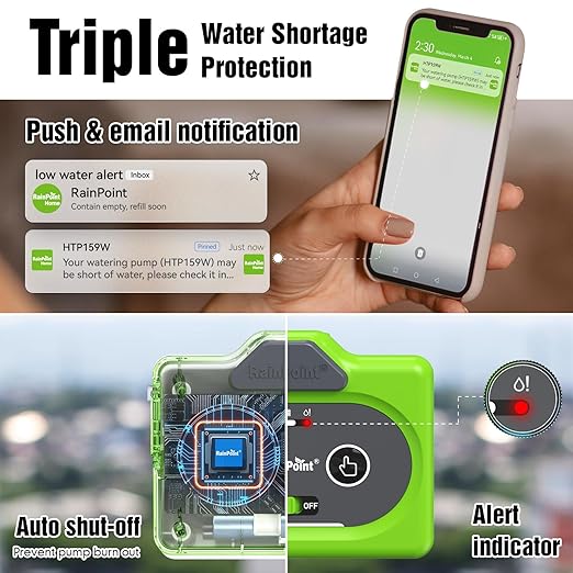 RAINPOINT Direct WiFi Automatic Plant Waterer SystemAPP Control WiFi-Enable Smart Indoor Drip Irrigation KitRechargeable Battery Backup Local Storage Push&ampEmail Notification Water 10-15 Plants
