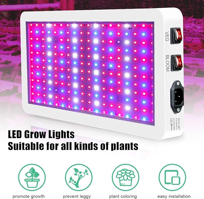 Luqeeg LED Grow Light Full Spectrum Grow Lights 2000W Plants Veg Flower Growing Lamps Board with 3 Gears with Double Switch for Seedlings Succulents Indoor Cultivation Veg and Flower(US)