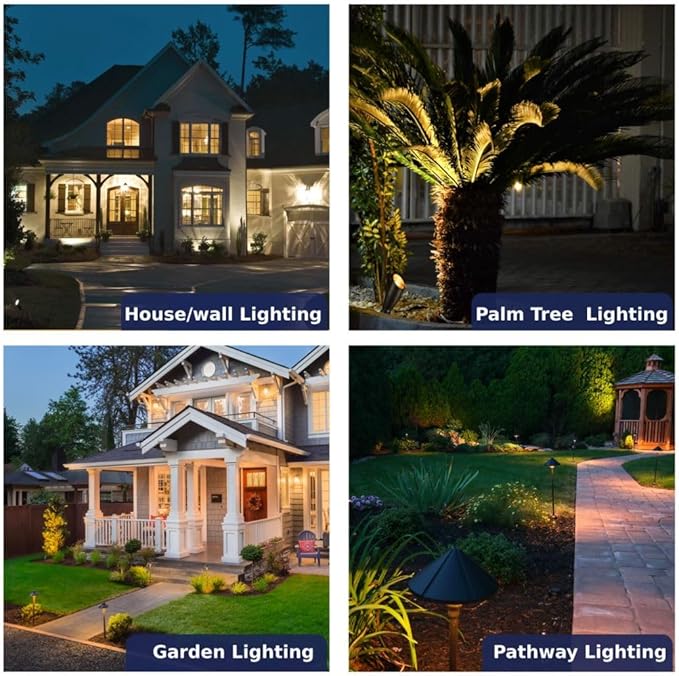 Gardenreet Brass LED 12V Wired Landscape Lights Black Kit (6 Spotlights 2 Path Lights) with 100 Feet Cable and 30 Pack Wire Connectors for Outdoor Garden Yard Walkway Without Transformer