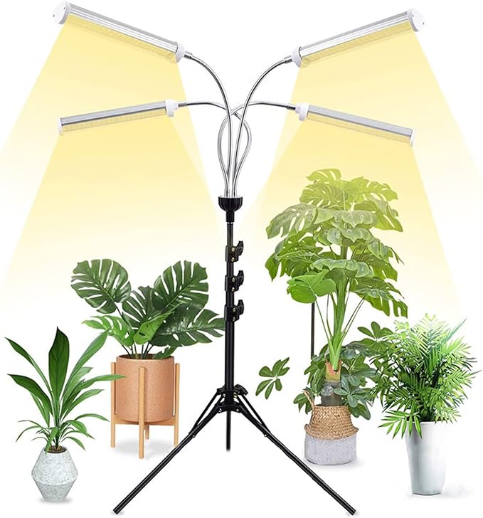 LED Grow Lights for Indoor Plants Grow Light with Adjustable Tripod 15-60in Stand Full Spectrum Plant Light with Timer for Seedlings-3 Switch Modes(3 Yellow)