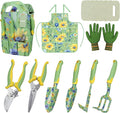 10-Piece Garden Tool Set – Green Floral Print Gardening Hand Tools with Non-Slip Handles Heavy Duty Rust-Proof Aluminum Tools Organizer Tote Bag Ideal Gardening Gifts for Women &amp Grandma