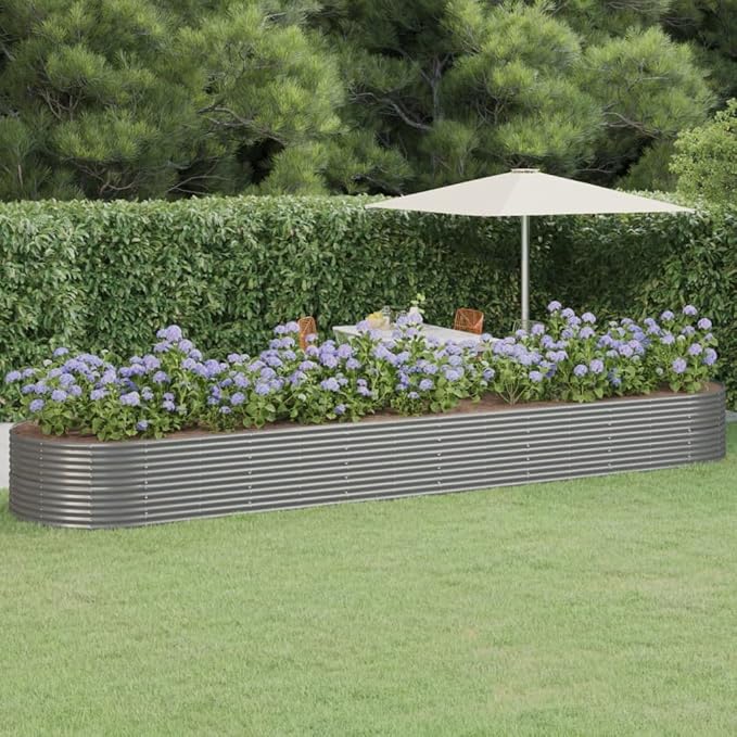 Garden Raised Bed Powder-Coated Steel 229.9x55.1x26.8 Gray Plant Pota Pots for Plants Large Planter Pot Outdoor Planters for Porch for Outdoor Plants Gardening Porch
