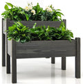 RELAX4LIFE 2-Tier Raised Garden Bed - Fir Wood Garden Elevated Planter Box with Legs 8 Drainage Holes220 Capacity for Growing Vegetable Elevated Garden Bed for Outdoor Yard Patio Balcony (Gray)