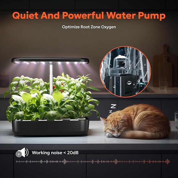 owltron Hydroponics Growing System Kit 12 Pods Indoor Herb Garden with 24W LED Grow Light Full Spectrum Planting Height Up to 20 Quiet Water Pump Indoor Gardening for Gifts Kitchen Black