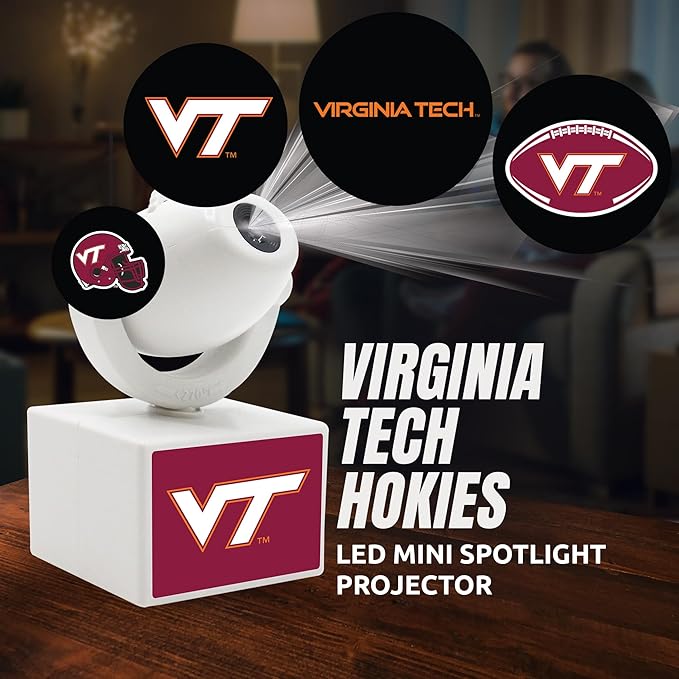 Sporticulture NCAA American Football VT Hokies - Adjustable Led Mini Spotlight Projector with 6 Team Logo Designs - Portable &amp Rechargeable Spotlight - Battery-Operated - 4.375” x 3.125”