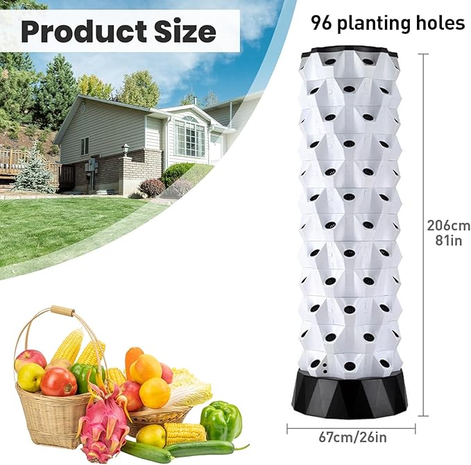 Hydroponic Tower Starter Kit Aeroponic Tower Hydroponics Tower Growing System Kit Vertical Farming Tower with Water Pump for Indoor Outdoor Use(206cm/81in)