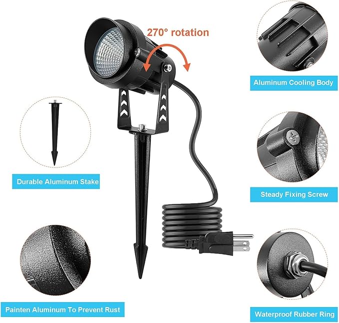 Christmas RGB Spot Lights Outdoor Spotlights with Timer 12W Metal Case IP65 Waterproof Color Changing Landscape Lights with Spike Stand for Garden Lawn House Tree (4 Lights)