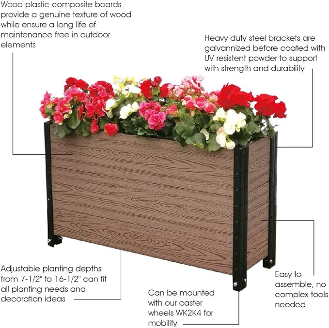 Everbloom Modular Deep Trough Wood Plastic Composite Planter in Brown 36 L x 12 W x 21 H - Grow Veggies Flowers Herbs Indoor Outdoor Narrow Space Backyard Patio Deck