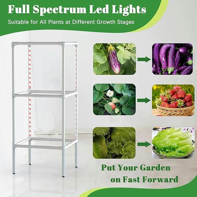 Hydroponic Culture of Tower 8 -Sections LED Timed Growth Light 40 -Piece Nursery Germination Kit - Herbs Fruits and Vegetables - Hydratant Pump
