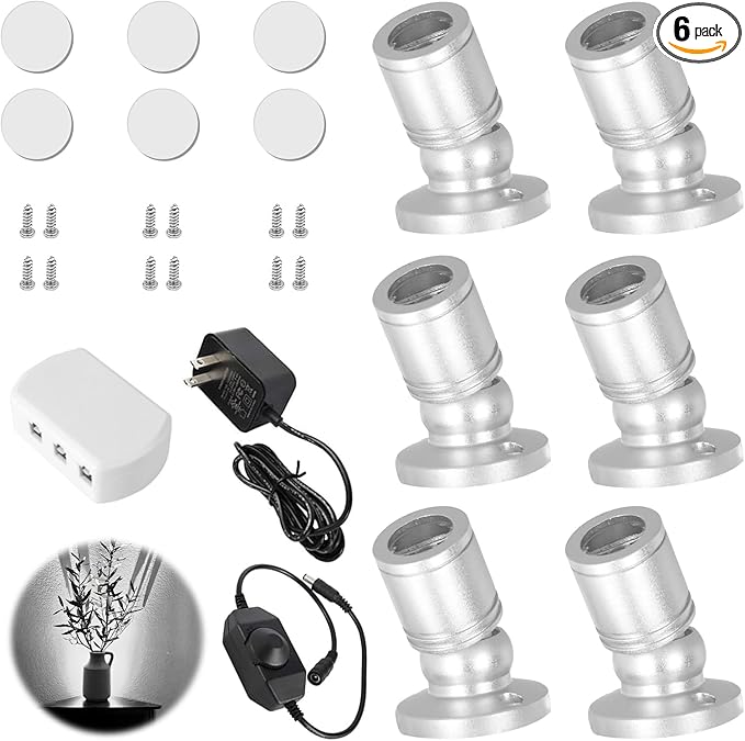 LED Mini Spot Light 6PCS 1.5W 5V Dimmable Spotlight Accent Lights for Artwork Display Jewelry Showcase Museum Cabinet Retail Store Lighting (6400K Daylight)